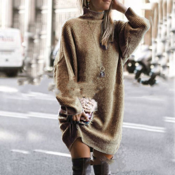 Autumn And Winter Long Sleeved Loose Plus Size Mid Length Sweater Women's Dress