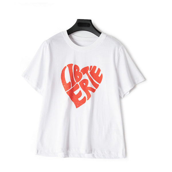 Letter Romance Print Graphic Love Short Sleeve