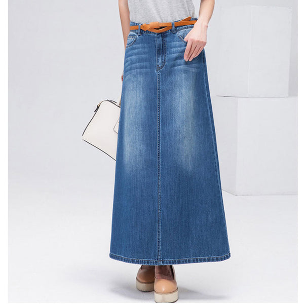 Women's Plus Size Slimming Mid-length A- Line Denim Skirt