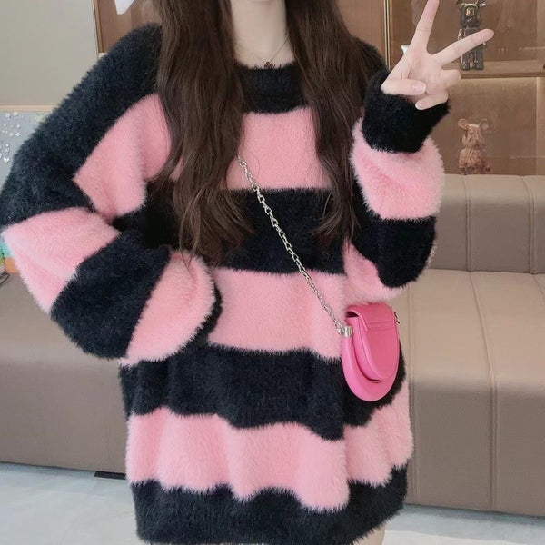 Mink Velvet Striped Color Matching Sweater