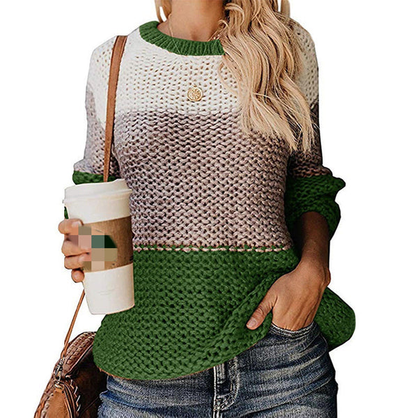 Women's Fashion Thick Line Colorblock Pullover Sweater