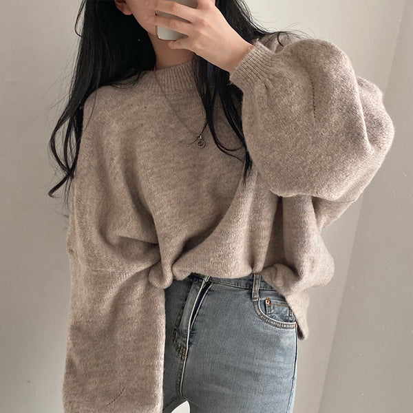 Idle Style Korean Style Mid-length Super Soft Slit Hemline At Hem Knitwear Women's Sweater