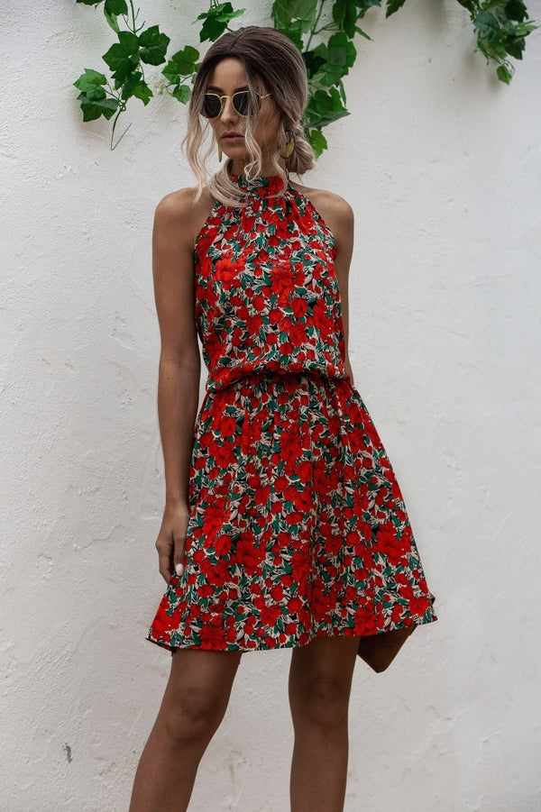 Halter floral print dress