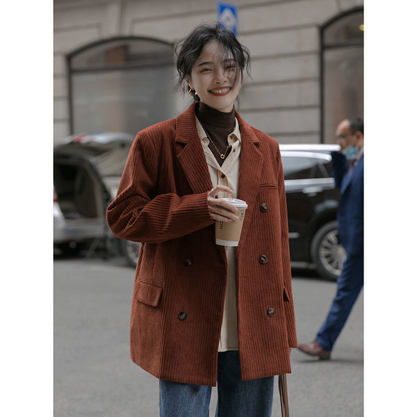 Hong Kong Style Design Sense Corduroy Suit Casual Jacket Women