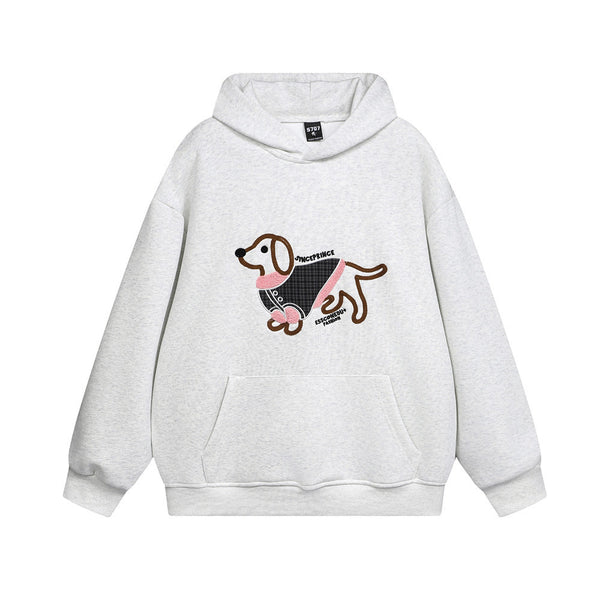 Cartoon Sausage Puppy Chain Embroidery Loose Sweater