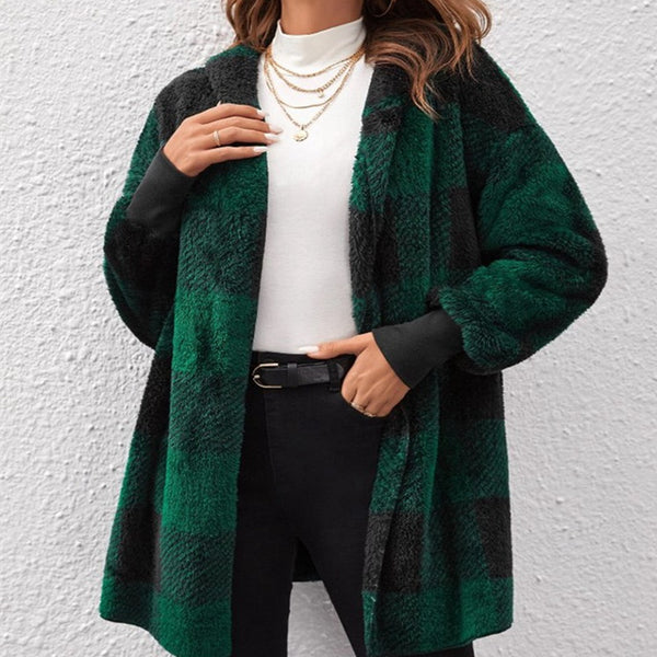 Women's Loose Plaid Color Stitching Knitted Cardigan Fashion Sweater