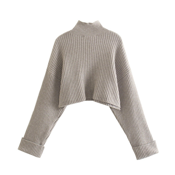 Women's Low Collar Vertical Striped Knit Sweater