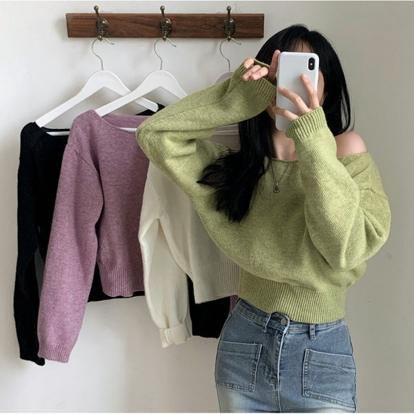 Waist-tight Hem Long Sleeve Pullover Short Sweater Sweater