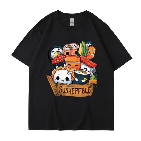 Foreign Trade New European And American Food Sushi Baby Style Printing Men And Women Short Sleeve Shirt