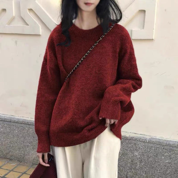 Round Neck Soft Glutinous Sweater Loose Thick