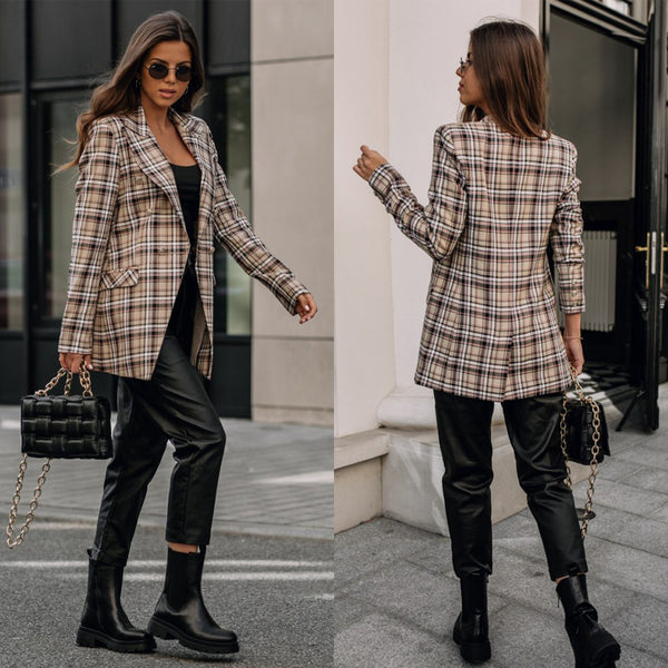 Plaid Suit Jacket Women Casual Retro Slim Fashion