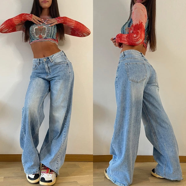 New Retro American-style Long Wide-leg Hot Girl Loose Jeans For Women