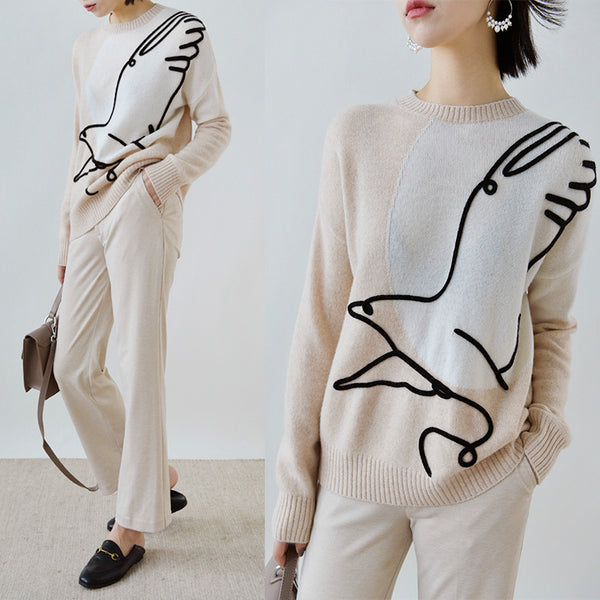 Three-dimensional Intarsia And Peace Dove Sweater