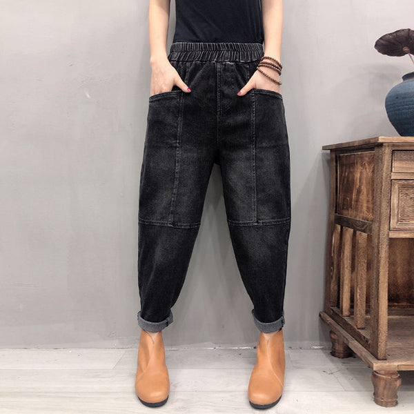 Simple And Thin Fashion Solid Color Thickened Jeans Women