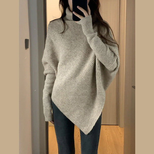 Irregular Design Turtleneck Sweater Women's Pullover