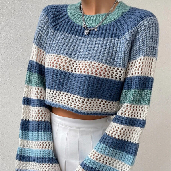 Contrast Color Striped All-matching Pullover Women's Sweater