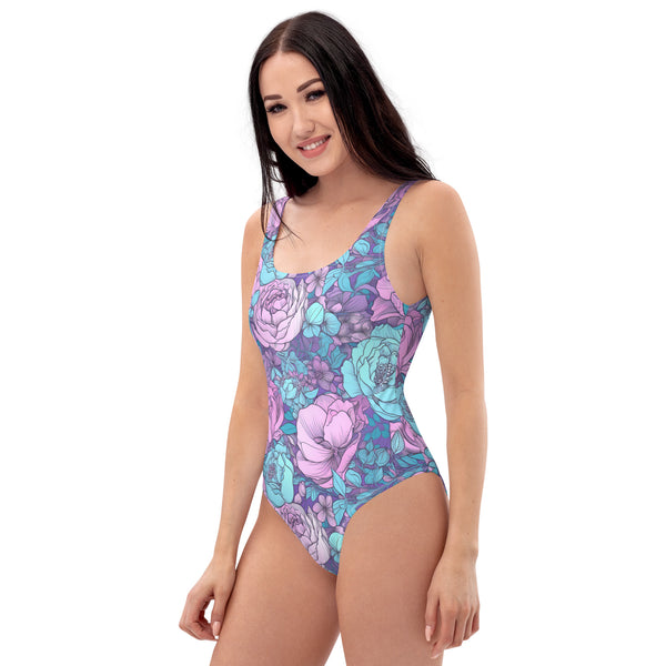 [Floral Bloom] Azure Spree One-Piece Swimsuit