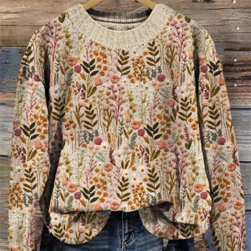 Abstract Style Printed Drop-shoulder Long-sleeve Women's Sweater