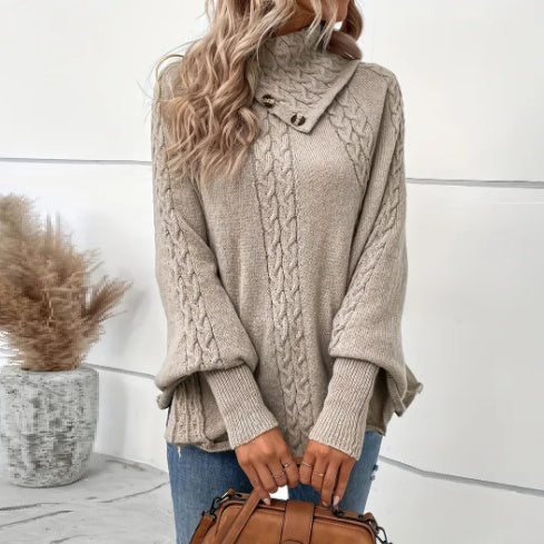 Twist Design Sense Retro Turtleneck Outerwear Sweater Women's Knitwear Pullover Cloak Shawl