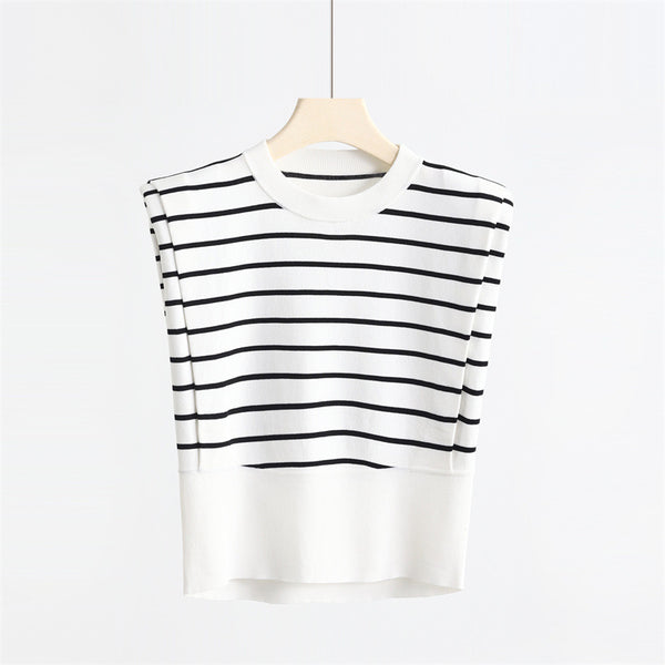 Right-angle Shoulder Sleeveless Striped Ice Silk Round Neck Vest Top Sweater