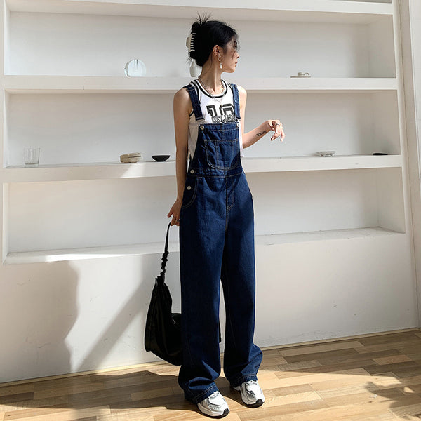 Korean Jeans With Wide Leg Suspenders For Women In Spring