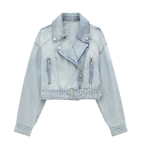 Women's French Motorcycle Denim Jacket Short Coat