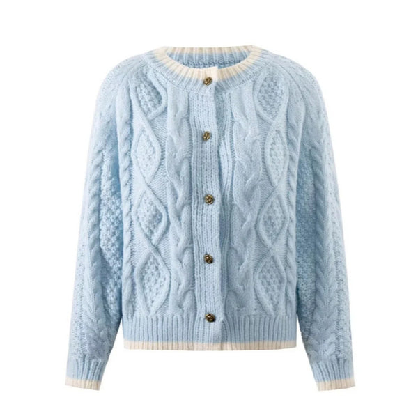 Women's American-style Casual Sweater Round Neck Knitted Cardigan