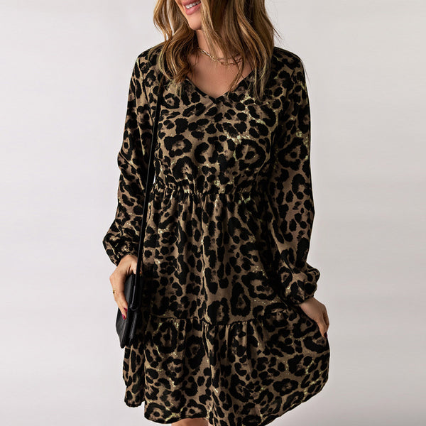 Leopard Print Long Sleeve Dress Women