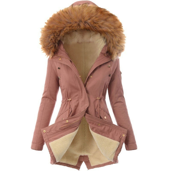 Pure Color Hooded Slim Warm Zipper Jacket Women Padded Coat