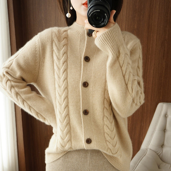 Loose Lapel Thick Twisted Short Knitted Cardigan Sweater