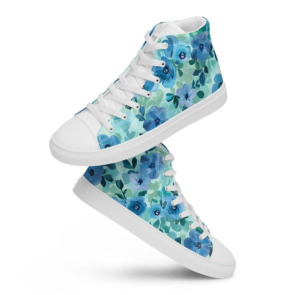 [Floral Bloom] Azure Meadow Women’s High Top Canvas Shoes