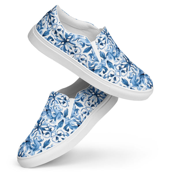 [Luxe Chic] Tapestry Blue Women’s Slip-on Canvas Shoes