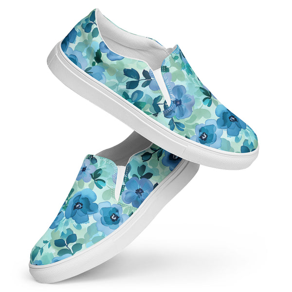 [Floral Bloom] Azure Meadow Women’s Slip-on Canvas Shoes